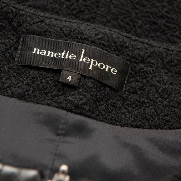 Nanette Lepore Jacket Leather Classic Tailored Textured Black Size 4 - Picture 3 of 7